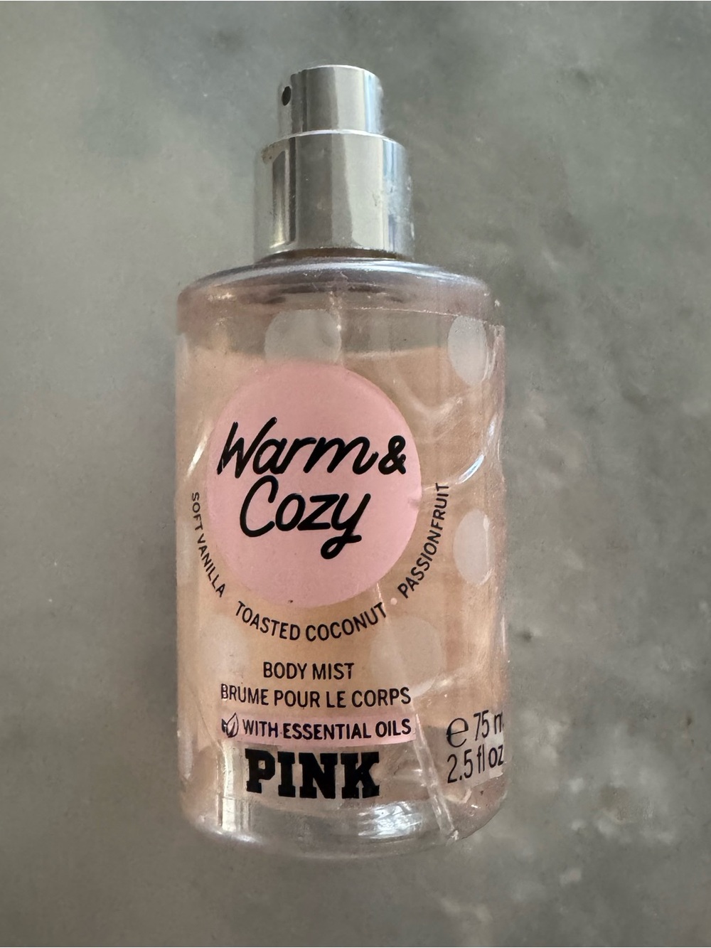 PINK Victoria's Secret Warm & Cozy Body Mist — Pale Pink & Silver Accents